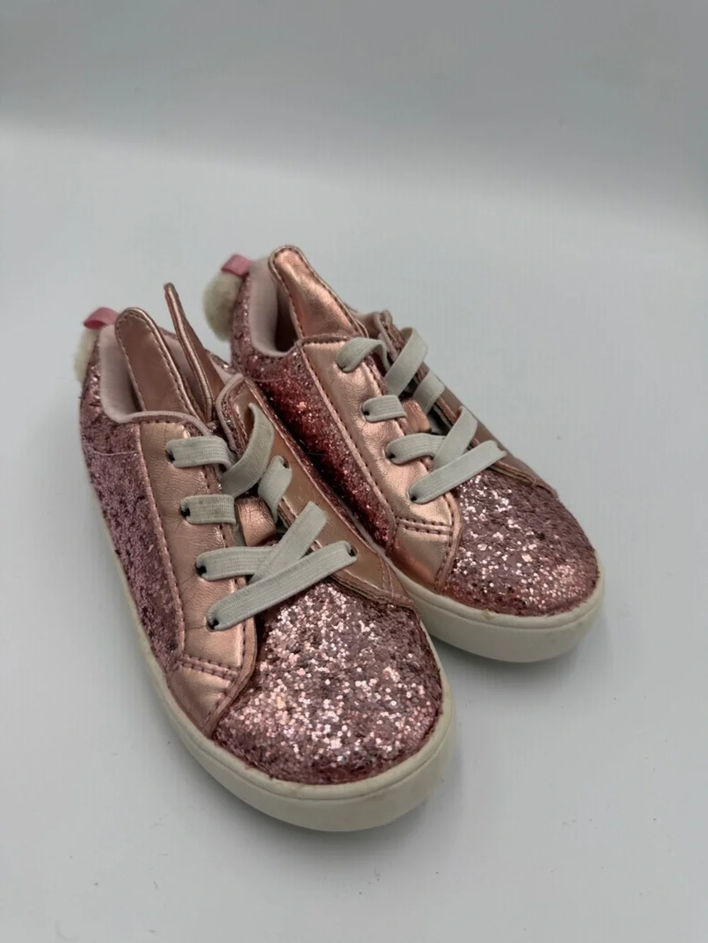 Carter's Toddler Girls 10 BUNNY Glitter Pom-Pom Sneakers - Rose Gold Easter Shoe